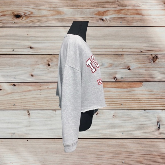 TOMMY HILFIGER Women’s Crop Logo Gray Sweatshirt Size Large - Picture 2 of 6